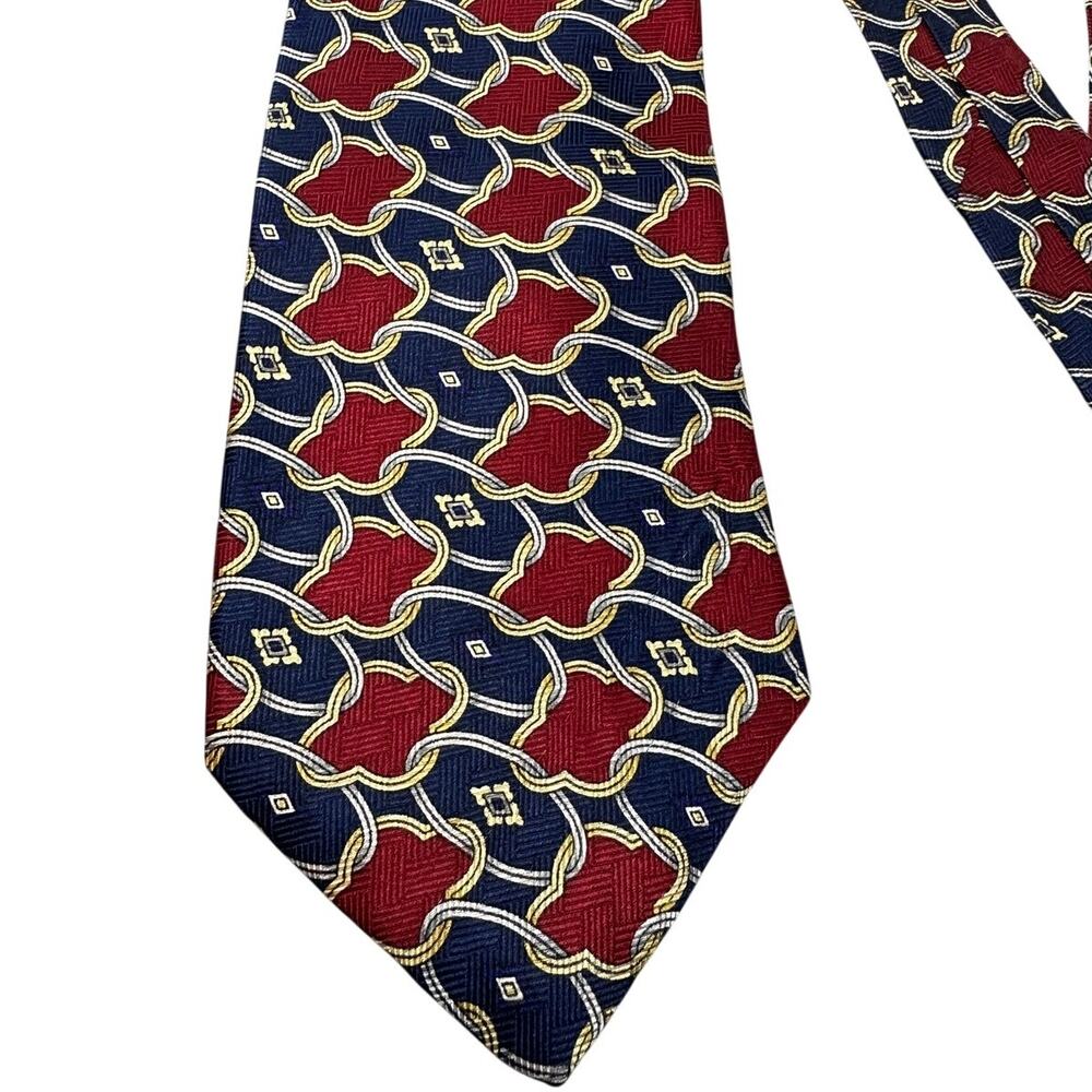 Geoffrey Beene Necktie Geometric Chain Link 100% Silk Burgundy
